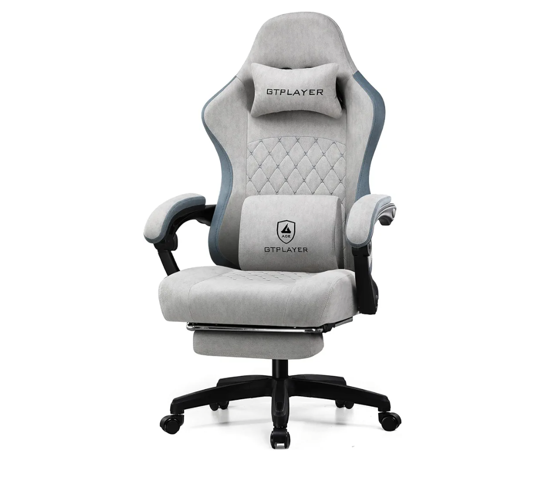 GTPLAYER Gaming Chair, Computer Office Chair with Pocket Spring Cushion, Linkage Armrests and Footrest, High Back Ergonomic Computer Chair with Lumbar Support Task Chair with Footrest (Frostedgray)
