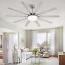 65 inch Large Brushed Nickel Modern Ceiling Fans with Lights and Remote, Indoor/Outdoor Ceiling Fan with 10 Blades, 32W LED light 3 CCT, 6 Speed Reversible Quiet DC Motor, Dual Finish Blades