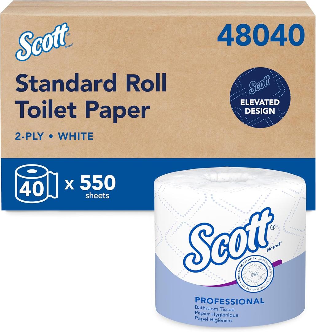 Scott Professional Standard Roll Toilet Paper, Bulk (48040), 2-Ply, Elevated Design, White, Individually Wrapped (40 Rolls of 550 Sheets, 22,000 Sheet Total)