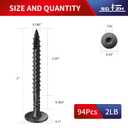 #14 x 2 Inch Outdoor Structural Wood Deck Screws (94Pcs/2lb), Carbon Steel, Black, Flat Head, Rust Resistant Epoxy Coated, T30 Star Bit