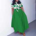 BFFBABY Plus Size Dress A Line Dresses for Women Summer Long Dresses with Sleeve Casual Belted, 5XL (Green)