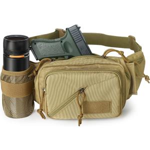 Concealed Carry Pistol Waist bag Tactical Conceal Carry Pistol Bag Fanny Packs Handgun Holster Pouch with Bottle&Gun Holder Fits 1911 Glock etc (Khaki)