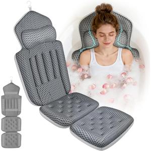 Upgraded Full Body Bath Pillow for Bathtub,Luxury Thick Bath Cushion for Soaking Tub with 192 Suction Cups,Full Body Bathtub Pillows for Head and Neck Shoulder Support,4D Air Mesh, 53" x 16" Dark Gray