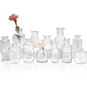 Set of 12 Glass Bud Vases-Small Vases for Flowers-Mini Bud Vases in Bulk -Vintage Vases Centerpieces for Tables Wedding and Home Decor(12pcs/Clear)