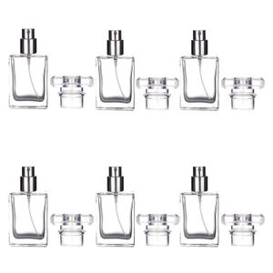 6 Pack 30ml / 1 Oz Transparent Refillable Perfume Bottle, Portable Square Empty Glass Perfume Atomizer Bottle Spray Applicator with 4 kinds of perfume dispenser(6 Pack 30ml / 1.01 oz. Transparent