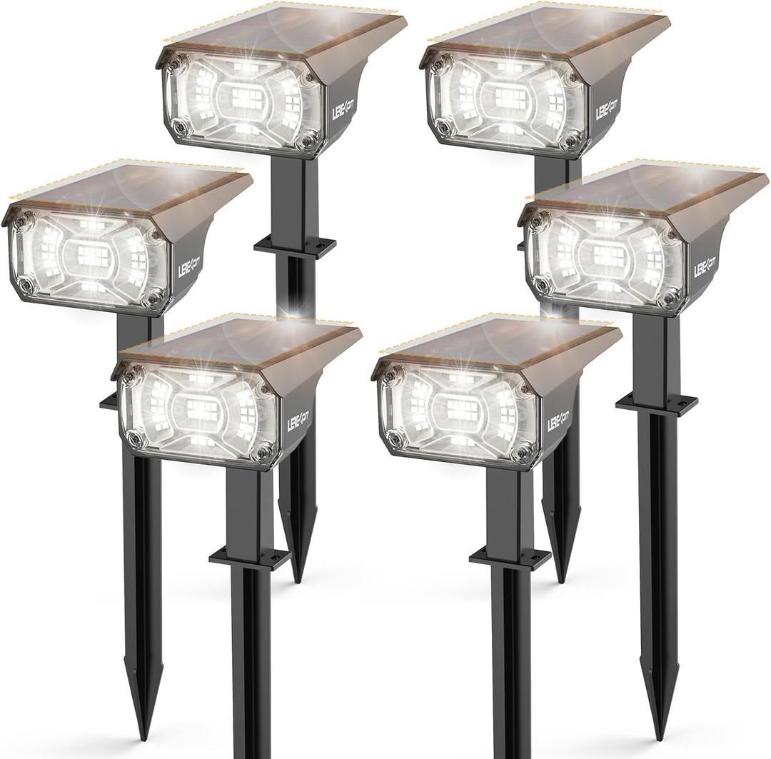 Solar Lights Outdoor Waterproof Landscape Lights, 40 LEDs Solar Spot Light Outdoor Spotlights with 3 Light Modes, USB & Solar Powered Garden Yard Wall Lights Auto On/Off for Patio 6 Pack (Cool White)