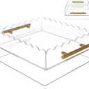 * Scalloped Acrylic Tray Magnetic Bottom,Scallop Acrylic Tray with Handles,Bottom Replaceable Photos,Art Paper,Messages,Square,Decor for Bedroom,Vanity,Office (12" x 10" x 2.8")