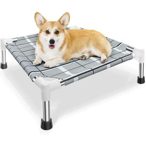 Elevated Raised Outdoor Dog Bed - Cooling Lifted Outside Dogs Cot Bed with Non-Slip Feet Dog Hammock Bed with Stainless Steel Frame Portable Puppy Pet Bed for Indoor & Outdoor (S:20'' x 20'' x 6'')