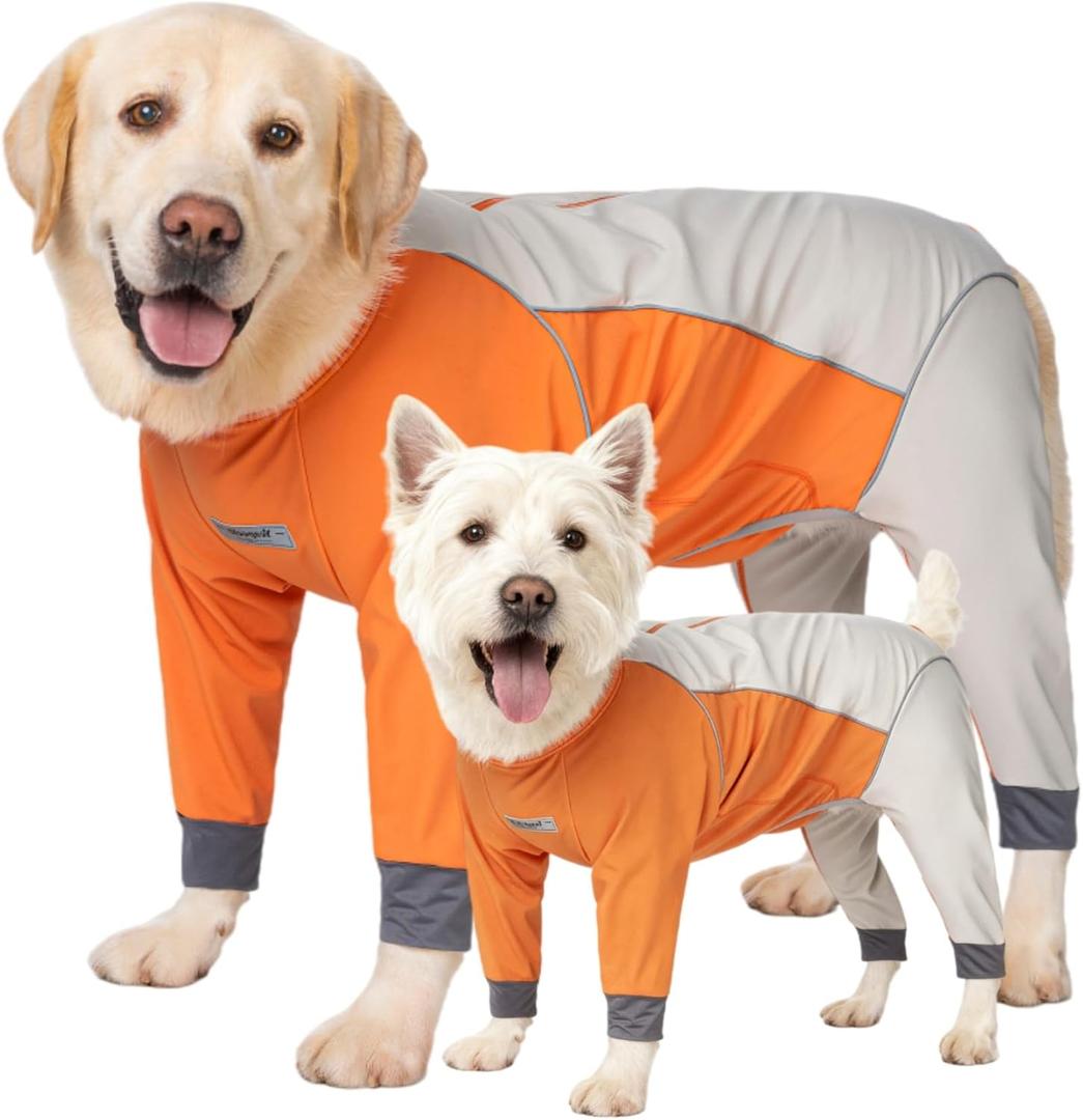 Dog Full Body Winter Coat, Waterproof Fleece Jacket for Small Medium Large Dogs Reflective Snowsuit with Zipper for Outdoor Skating (Orange, 2XL(Weight 23-33 lbs))