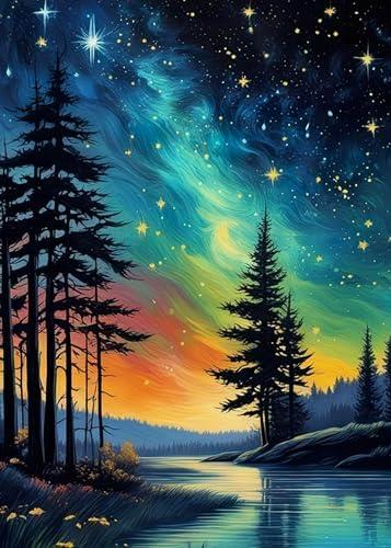 FOXKISS Tree Star Diamond Art Painting Kits for Adults, Full Drill Diamond Dots Paintings for Beginners, Round 5D Paint with Diamonds Pictures Gem Art Painting Kits DIY Crafts Kits 12x16 inch