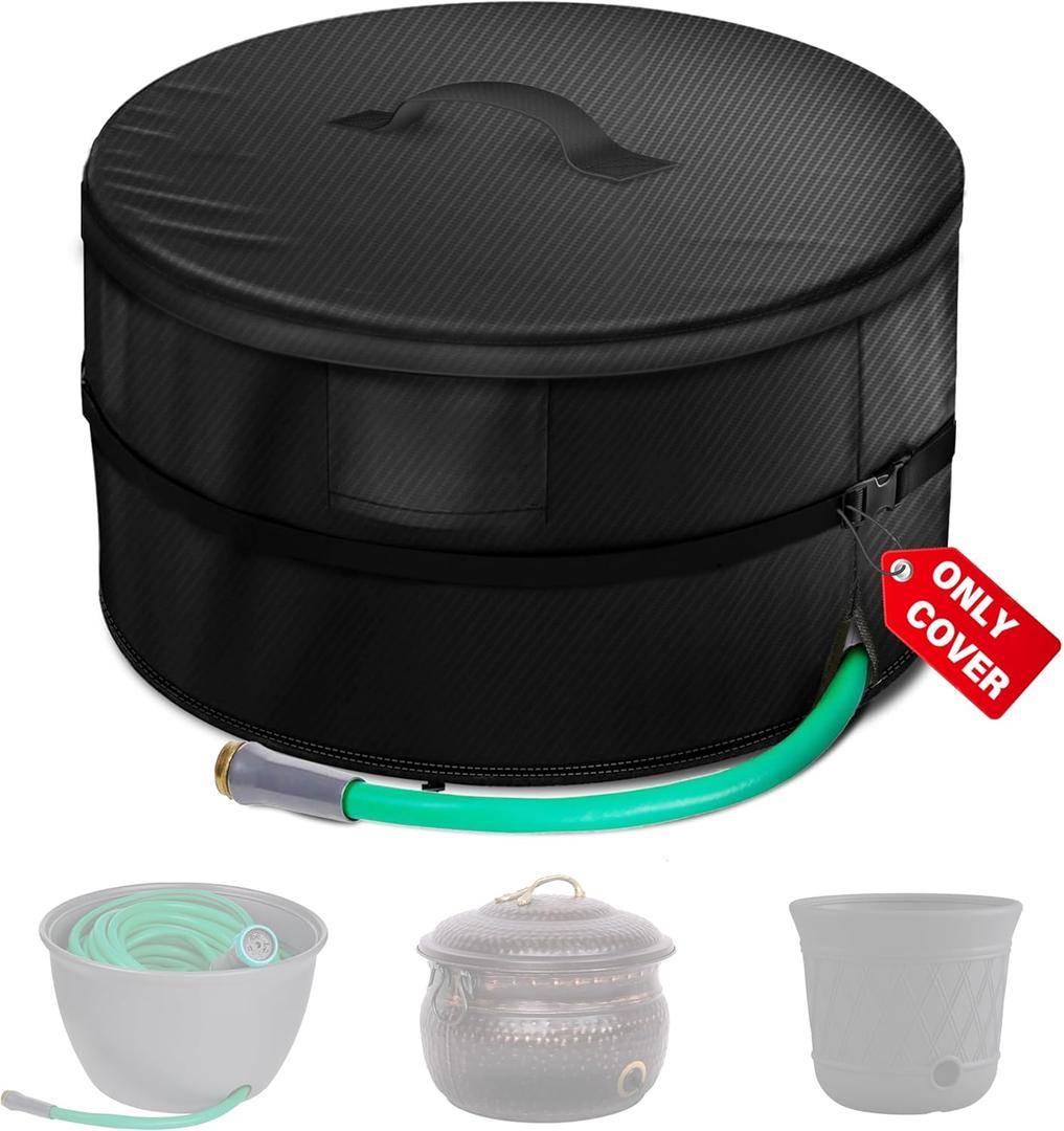 Garden Hose Storage Pot Cover, Protective All-Weather Shield Against Sun/Rain/Snow/Sandstorms  Extends Life of Hose Storage Pot & HoseCover Only (0-150FT)