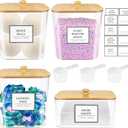 3+1 Pack Laundry Pods Container,Clear Laundry Room Organization Containers,Large Laundry Detergent Powder Storage Containers with Wooden Lids & Labels,Laundry Pods Holder for Scent Booster,Powder,Pods