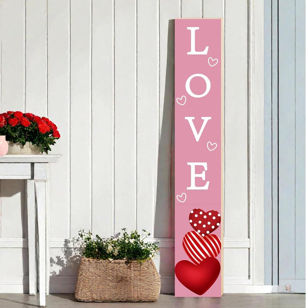 Pink Valentines Decor Valentines Porch Sign Porch Decor Hearts Outdoor Decorations Wooden Door Decorations Indoor Outside Welcome Sign for Front Door 46.8 Inch