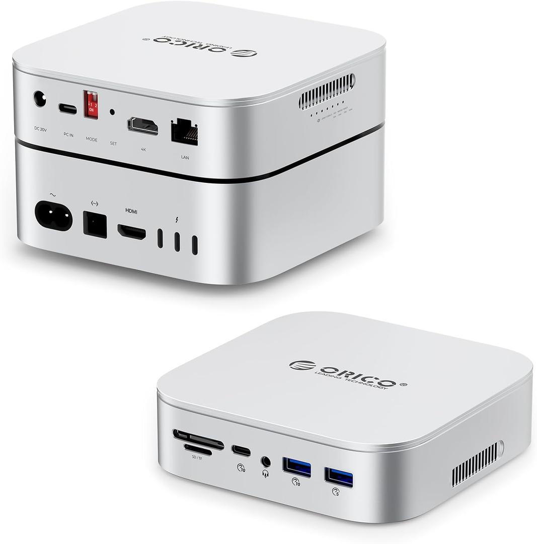 ORICO MiniRaid 10-in-1 Docking Station with Dual-Bay M.2 NVMe/SATA SSD Enclosure for Mac mini M4 Pro, Raid 0/1/PM, USB C HUB with HDMI 4K@60Hz, 10Gbps, PD60W, SD/TF Slot, RJ45 for Creator-MR10 Pro