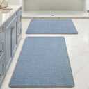 MIULEE Set of 2 Ultra Thin Bathroom Rugs, Rubber Bath Mats for Bathroom Non Slip, Quick Dry Absorbent Bath Rug Machine Washable, Fit Under Door, Shower, Sink, Home Decor, Blue, 24x36 Inch