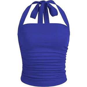 SOLY HUX Women's Ruched Halter Y2K Crop Tops Tie Back Sleeveless Slim Fit Cami Tops Pure Royal Blue XSmall