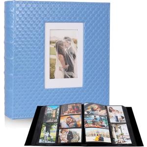 RECUTMS Large Capacity Photo Album 4x6, 600 Photos PU Leather Picture Album with Black Pages, Horizontal & Vertical Pockets, Clear Sleeves Memory Book for Family, Travel, Wedding & Gift (Blue)