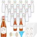 Queekay 20 Pack Mini Swing Top Glass Bottles for Vanilla Extract Homemade Olive Oil Bottles with Lids Airtight Cap Lids Labels for Wedding Baby Shower Favors(Clear,8 oz)