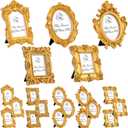 Maitys 20 Pcs Mini Picture Vintage Frames with Stands Tiny Antique Photo Baroque Ornate Resin Oval Frame Table Top Display Home Wedding Decor (Gold)