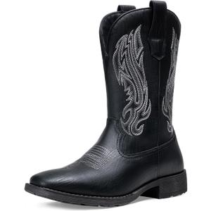 Jousen Cowboy Boots for Men Embroidery Men's Western Boots Retro Square Toe Mens Boot Botas Vaqueras Para Hombre (Black)