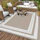 GAOMON 9x12 Outdoor Rug for Patios Waterproof Plastic Straw Rug Reversible Mat Modern Bordered Lightweight Carpet for Patio Porch RV Backyard Pool Deck Picnic Beach Trailer Camping Border-Coffee