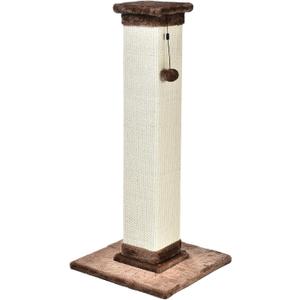 Amazon Basics Sturdy Cat Scratching Post for Indoor Cats & Kittens, Classic Single Post with Sisal Rope, Jute Fiber, Wood Base, Large (35.4"H), Brown