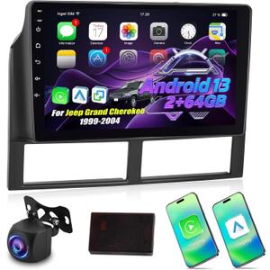Android 2G+64G Car Radio for Jeep Grand Cherokee 1999-2004 - 9 Inch HD Touch Screen Stereo with Wireless Carplay & Android Auto - EQ/WiFi/GPS/SWC/Split Screen + AHD Rear View Camera