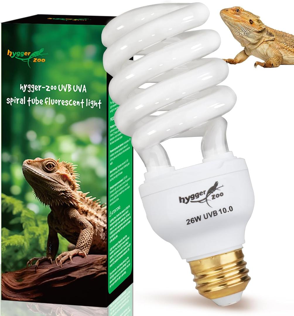 UVB Bulb for Reptiles, 10.0 26W UVB Light for Reptiles, Hygger zoo UVA UVB Reptile Light Bulb Reptile UVB Bulb UVB Light for Bearded Dragon Turtle Lizard Reptile Lamp Terrarium Lamp for Desert Reptile