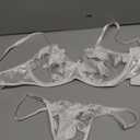 Lilosy Sexy Satin Mesh Floral Sheer Embroidered Underwire Lingerie Set 2 Piece Women (Small, White)