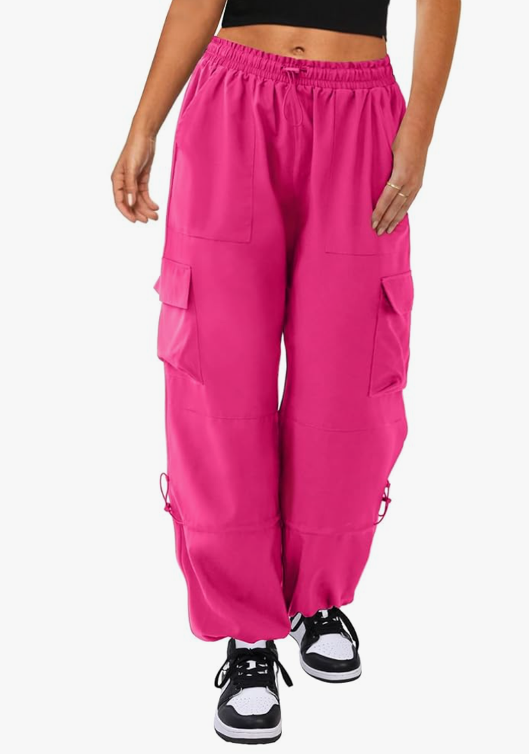 Cargo Pants Women High Waisted Parachute Pants with Pockets Quick Dry Lightweight Baggy Pants
Color: Hot Pink, XL