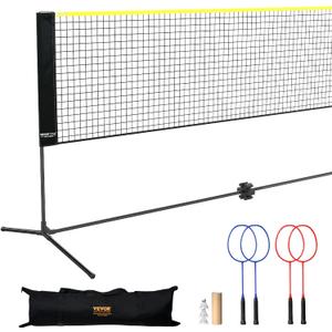 VEVOR Badminton Net, Height Adjustable Volleyball Net, Wide Foldable Pickleball Net, Portable Easy Setup Tennis Net Set with Poles, Stand and Carry Bag, for Kids Backyard Game Indoor Outdoor Use