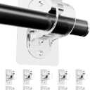 ANDGOO 10 Pack No Drill Curtain Rod Brackets, Renter Friendly Self Adhesive Curtain Rod Holders, Heavy Duty No Drilling Curtain Rod Hooks for Apartment Bedroom Bathroom Dorm Kitchen, Transparent