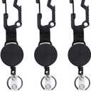 DELSWIN Retractable Badge Holders Clip, 3 Pack Heavy Duty Retractable Keychain with Multitool Carabiner, Tactical Badge Reels Key Chain with 25 Inches Steel Cord
