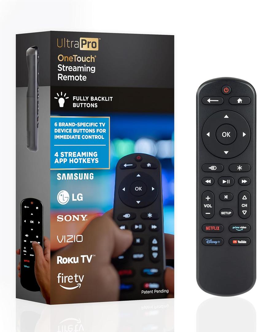 UltraPro OneTouch Universal Remote Control for Samsung TV, LG Universal Remote Control for Smart TV, Roku Remote Replacement, Vizio, Sony, Backlit, Black, 83758
