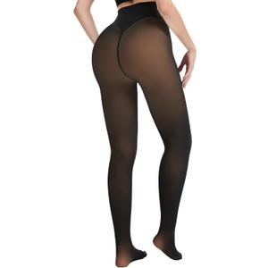 Fleece Lined Tights Women One Line High Waist Warm Sheer Fleece Tights Thick Thermal Pantyhose Winter Black (Small)