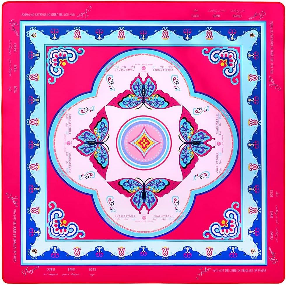 33" Aesthetic Mahjong Mat with Rules for Table (Rolled, Butterfly) | Neoprene American Mah Jong Tablecloth - Noise Reducing & Non-Slip for Tile Card Games - Preppy Floral Game Play Mat