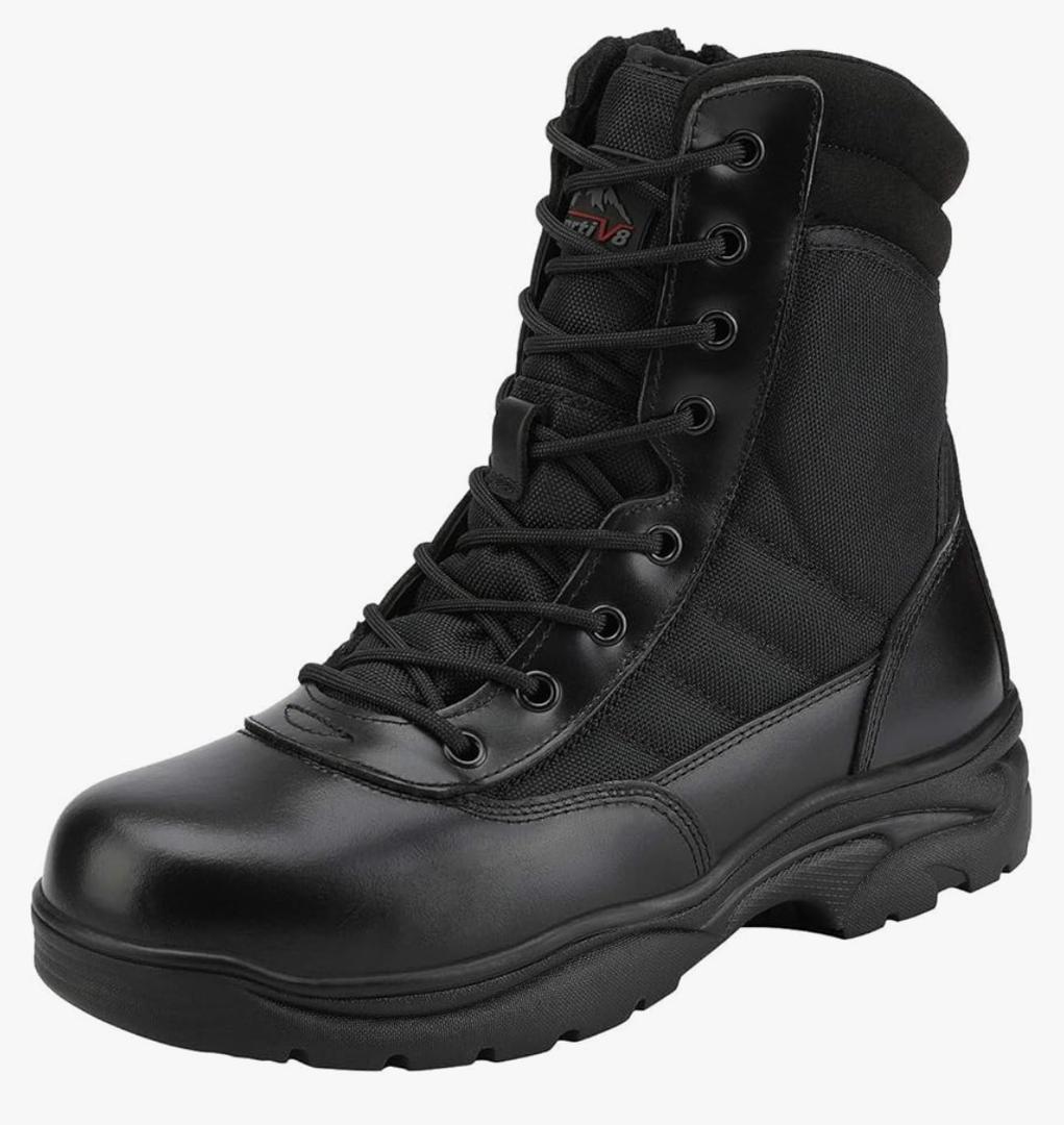 NORTIV Men's Military Tactical Work Boots Side Zipper Leather Motorcycle Combat Boots Trooper Size 10.5, Black