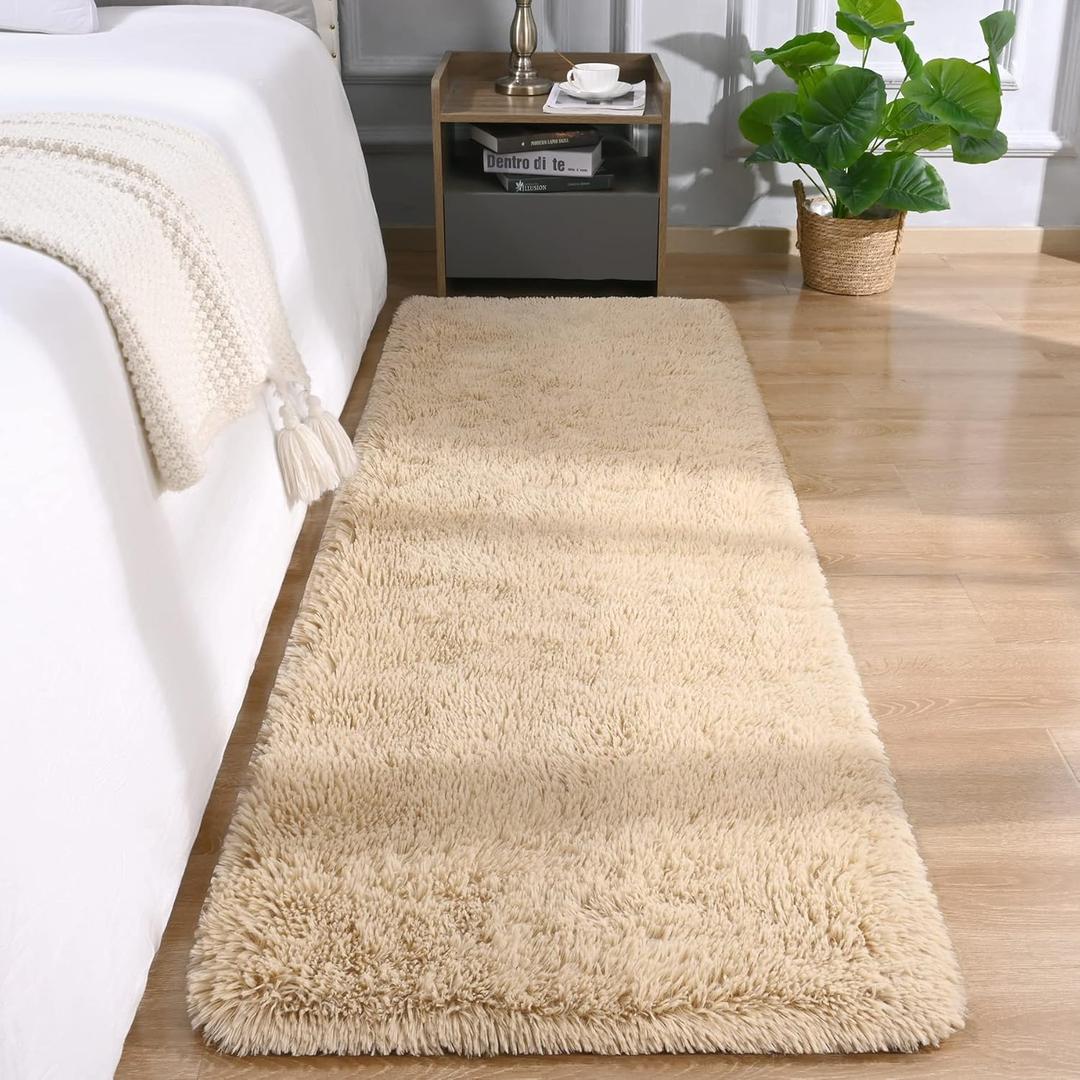 DETUM 2X6 Beige Runner Rug for Hallyway Entryway Kitchen Fluffy Area Rugs Light Beige Bedroom Rug Soft Kids Room Rugs Furry and Washable Kids and Pets Friendly