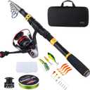 Sougayilang Fishing Rod Reel Combo with Telescopic Fishing Pole Spinning Reel Carrier Bag for Travel Saltwater Freshwater Fishing (1.8M/5.91FT)