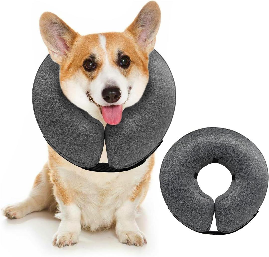 MIDOG Dog Cone - Inflatable Soft Donut Collar Alternative for Dogs After Surgery, Protective Recovery Collar Prevents Licking, Comfortable E-Collar Alternative for Dogs (Gray, S)