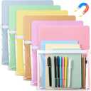 6 Pcs Magnetic File Holder Paper Holder Magnetic Pen Dry Erase Marker Organizer Magnet Pocket Pouch for Whiteboard Refrigerator, 12 x 9.5 in(Pastel)