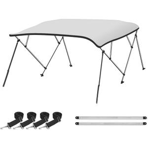 Naviskin Bimini Top for Boats, White 3 Bow 6'L x 46" H x 61"-66" W | Easy Installation, 2 Mounting Methods, 4 Straps & 2 Rear Support Poles, 1" Aluminum Frame, Storage Boot & Hardware Included 