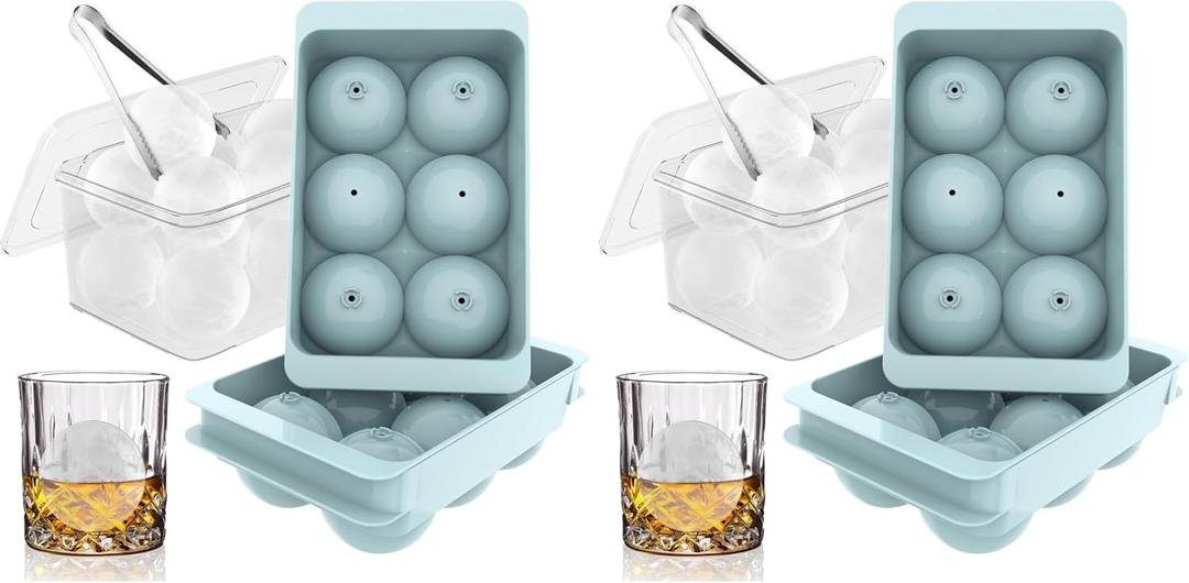 WIBIMEN Large Ice Cube Molds, Big Round Whiskey Ice Cube Trays for Freezer, Easy to Fill & Release, Whiskey Bourbon Cocktail(1.9In*6 Balls Blue/2 Pack)