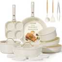 CAROTE 19pcs Pots and Pans Set Non Stick, Cookware Set with Detachable Handle, Kitchen Cookware Sets with Removable Handle, RV Cookware Set, Oven Safe, Cream White