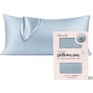 Kitsch Satin Pillowcase, Softer Than Silk Pillow Cases King, Cooling Pillow Covers, Satin Pillowcase with Zipper for Hair, Skin & Quality Sleep, Wrinkle-Free & Smooth, King Size 19"x36", Haze Blue