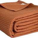 Simple&Opulence 100% Cotton Waffle Weave Throw Blanket 40"x50", Soft Lightweight Breathable Cozy Washed, Layer Blanket for Couch Bed Sofa, Farmhouse Home Decor for Adults All-Season, Rust Orange