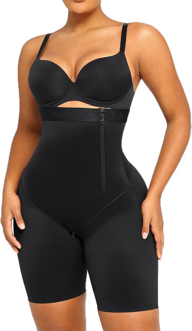 SHAPELLX Shapewear for Women Tummy Control Fajas Colombianas Body Shaper Butt Lifting Shorts High Waist Bodysuit Black L