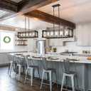 Farmhouse Kitchen Island Lighting, 5-Light Dining Room Light Fixture Over Table, Rustic Wooden Rectangle Chandelier, Pool Table Pendant Light Fixtures with Clean Glass Shade
