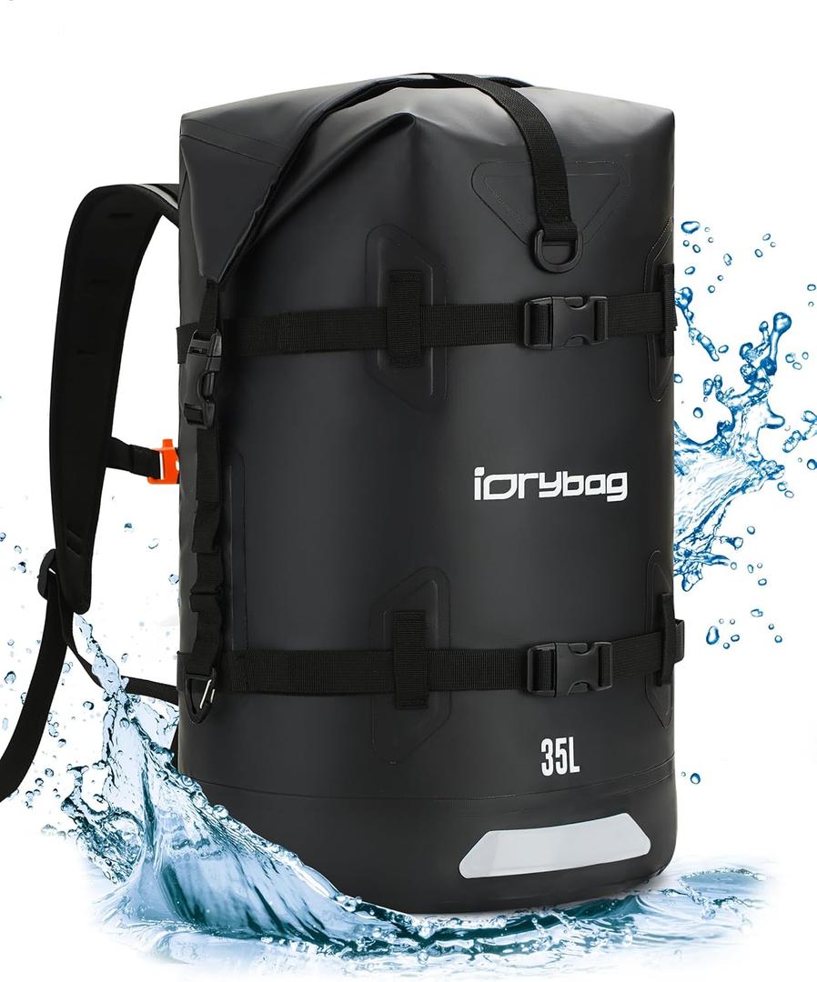 IDRYBAG Waterproof Backpack for Travel, Kayaking, Boating, Swimming, Floating Paddle Boarding - Submersible Dry Bag 35L/55L/85L (Black)