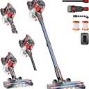 Cordless Stick Vacuum Cleaner - Rechargeable, 35Kpa Powerful Vacuums with Detachable Battery, LED Display, 45Mins Runtime, 8 in 1 Handheld Vacuum for Hardfloor & Carpets Pet Hair, Red